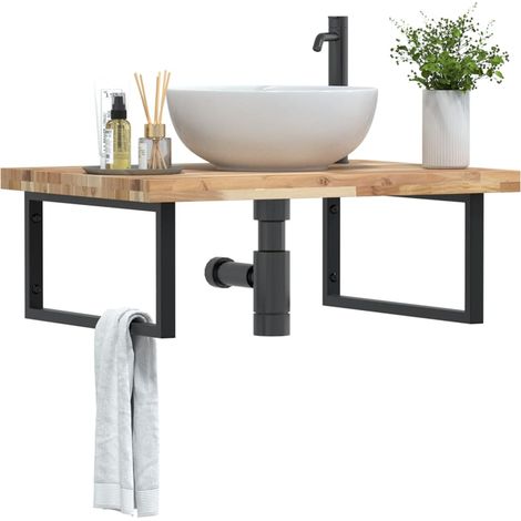 Waschbeckenregal Wandmontage Stahl und Akazienholz