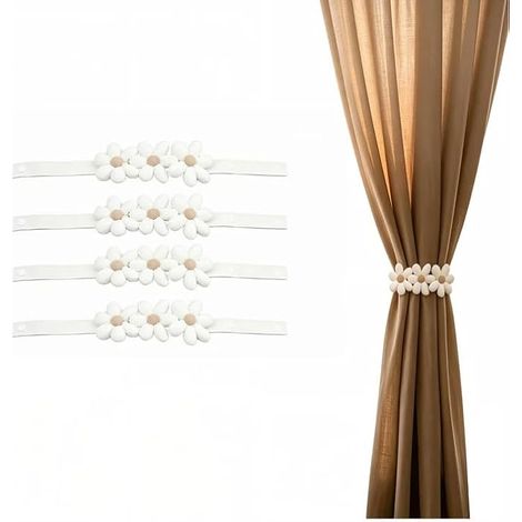 4 Pièces Embrasse pour Rideaux Attache Rideau Fleur Beige Décorative (1/5)