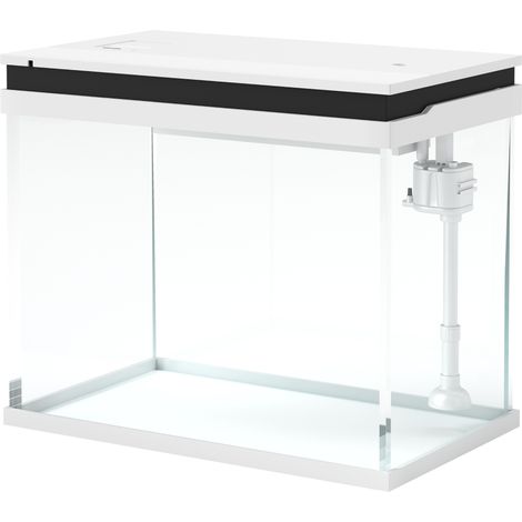 Aquarium en verre de 41 litres avec système de filtration, éclairage LED et pompe à eau, pour diverses espèces de poissons, blanc.