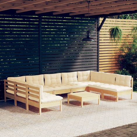 10-tlg. Garten-Lounge-Set mit Creme Kissen Massivholz Kiefer vidaXL (1/5)