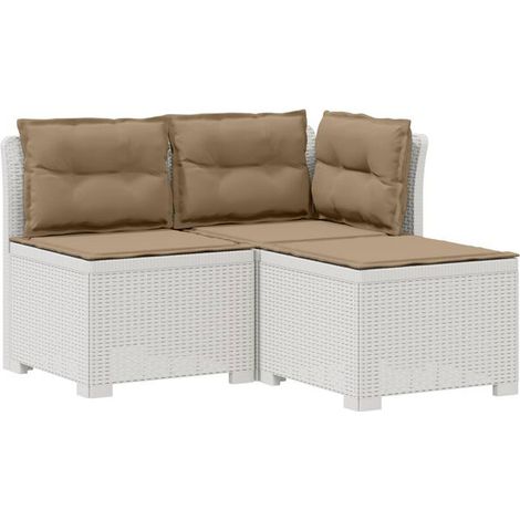 Canapé de Jardin 3 Places avec Coussins, Style Rotin Synthétique PP Blanc (1/5)