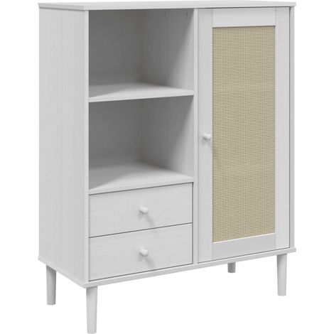 Aparador buffet cómoda mueble mueble de almacenaje organizador cocina salón salón aspecto ratán 90 x 40 x 112 cm madera maciza de pino blanco 020036227
