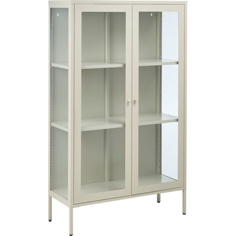 Office Cabinet Light Beige Steel 90 x 35 x 150 cm Metal 2 Doors Glass Front and Sides Display NASH (1/5)