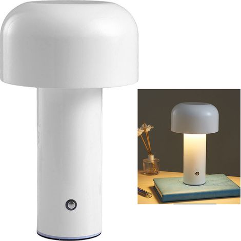Pilzförmige Tischleuchte, drei LED-Farben, einstellbare Lichtintensität, Nachtlicht fürs Schlafzimmer, weiß. (1/5)