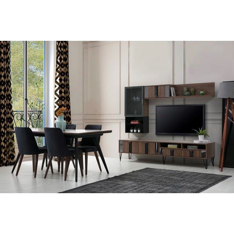 Comedor completo SOPHIA con 6 sillas madera y espejo (1/4)