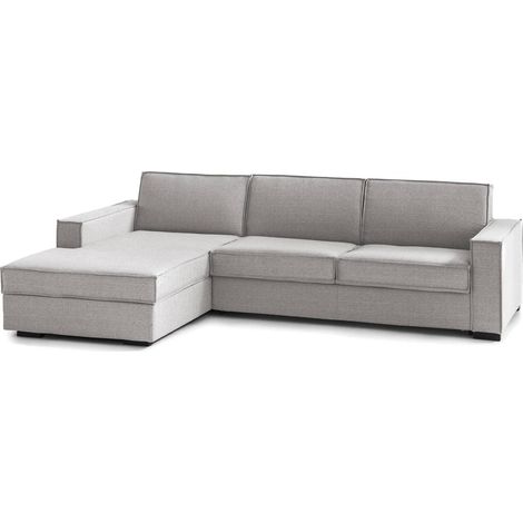 Talamo Italia - Divano fisso con penisola Sodalite, Sofà ad angolo con penisola contenitore Sinistra, Braccioli slim, 100% Made in Italy, Cm 260x95h90, Grigio