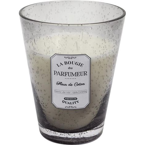Bougie Parfumée en Verre Bullé Gris Clair Senteur Fleur de Coton H23cm (1/2)