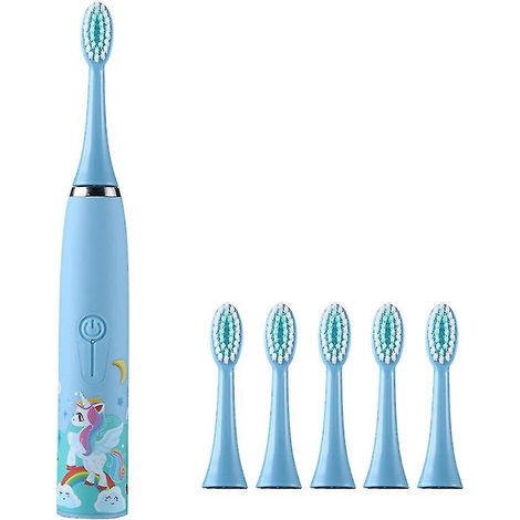 1 cepillo de dientes eléctrico, 6 cabezales, resistente al agua IPX7, temporizador inteligente, para niños a partir de 3 años. (1/5)