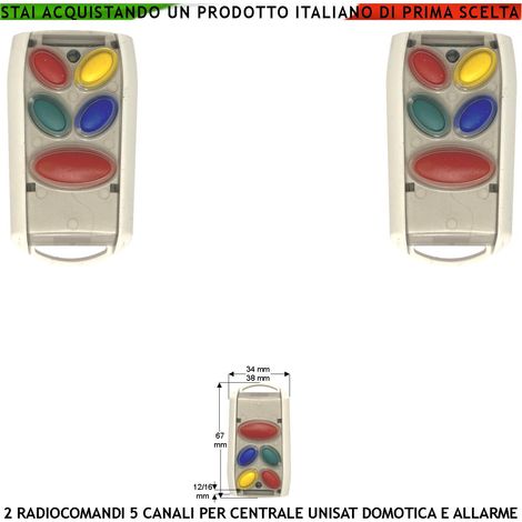 Telecomando Bidirezionale Frequenza 868 MHz 5 Canali 2 Pezzi Gestisce la Centrale Unisat 2 Attiva Disattiva Totale Parziale Soccorso Panico Domotica 3 Led Verde Rosso Giallo Per le Funzioni Attivate (1/4)