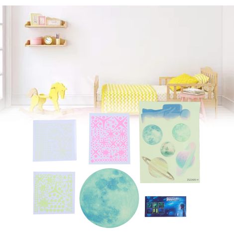 Lot de 5 feuilles d'autocollants muraux phosphorescents créatifs sur le thème de l'univers lunaire et des astronautes, pour décorer le mur de fond du salon ou de la chambre. (1/5)