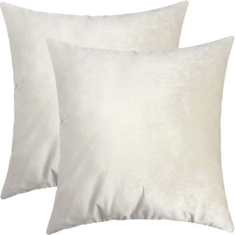 Housse De Coussin - Velours - 40 x 40 cm - Blanc - Lot De 2 (1/4)