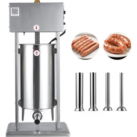 Mophorn Insaccatrice elettrica verticale per salsicce, capacità 35 L, con controllo della velocità regolabile e pedale, realizzata in acciaio inox con 4 tubi di insacco