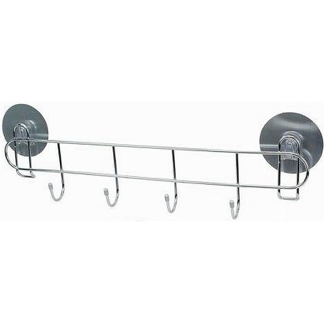 TRADE SHOP - Porta Asciugamani Con 4 Ganci Montaggio A Parete Con Biadesivo Bagno Casa 79847 - (1/2)