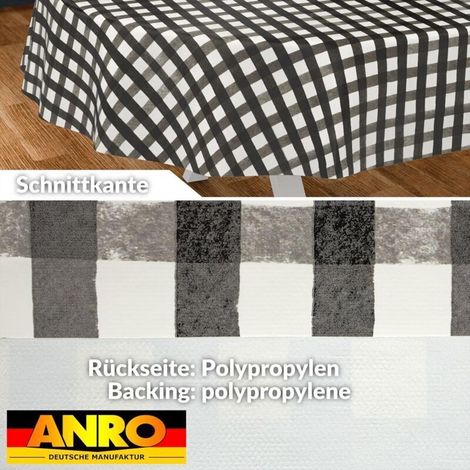 Tovaglia cerata lavabile Bardusch per tavolo da giardino, esterno, interno, ovale, con bordo tagliato, a quadri, nera, 137274 cm (1/4)