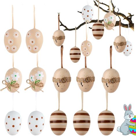 Ensemble de 12 œufs de Pâques peints, œufs de Pâques créatifs en plastique, œufs de Pâques à suspendre, œufs de Pâques décoratifs