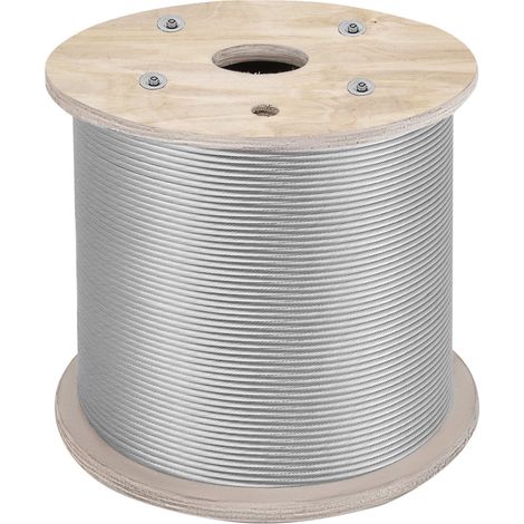 Câble en Acier Inoxydable, 6,4 mm x 61 m, Câble Métallique Inox Tressé 7x19 Qualité Marine Résistance à la Rupture 2900 kg pour Garde-corps, Balustrade, Guirlande Lumineuse à Suspendre, Clôture (1/5)