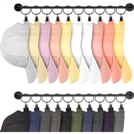 Lot de 2 Organisateur de casquettes murales pour chapeaux avec 20 crochets – cintres muraux modernes en métal noir pour porte de placard, chambre à coucher, entrée, buanderie (1/5)