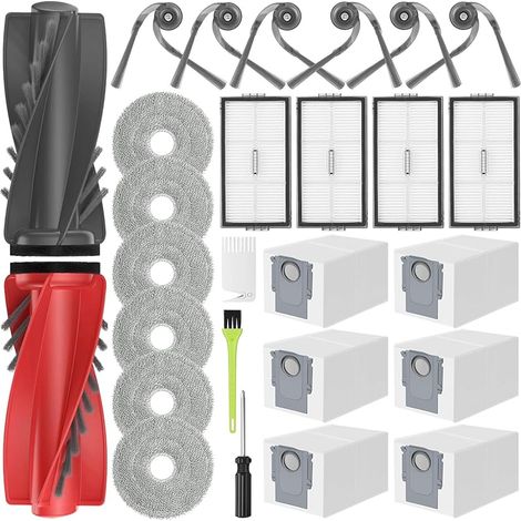 FOREHILL Kit accessoires pour Roborock Saros 10R / Qrevo CurvX Pices de Rechange pour 10R, 2 Brosse Principale, 6 Sacs Poussire, 6 Serpillere, 4 Filtres, 6 Brosse Latrale (1/5)