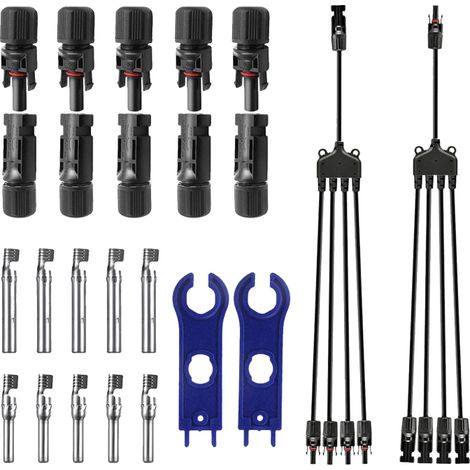 10 pares conectores solares macho/hembra – Y 1→4 ramas – IP67 estanco – Herramienta de montaje y llave incluidas – Para sistema fotovoltaico DIY (1/5)