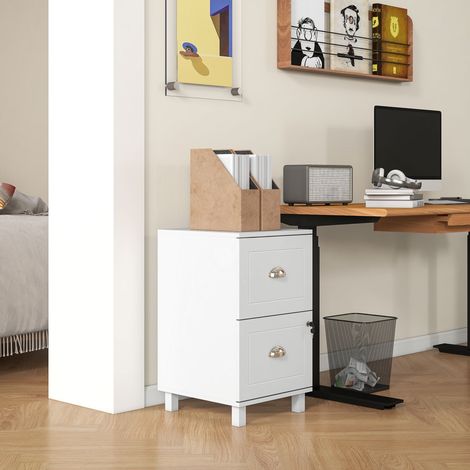 Classeur verrouillable à 2 tiroirs, barres réglables pour dossiers A4 et Lettre, design compact, 40 x 41,5 x 67,5 cm, blanc (1/5)