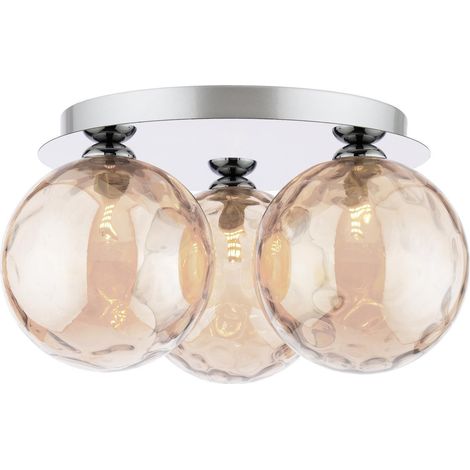 Dar Foley Plafonnier Foley à 3 lumières en chrome poli avec verre ambré à bulles