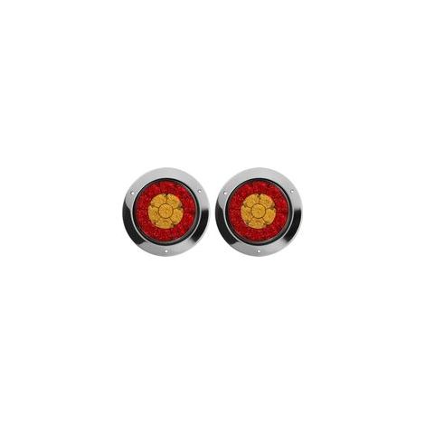 Luces redondas de freno/parada/intermitentes/posición de 4 pulgadas (10 cm) para camiones, remolques y autocaravanas, impermeables, 12-24 V, cromo ámbar, 16 LED - Crezuo