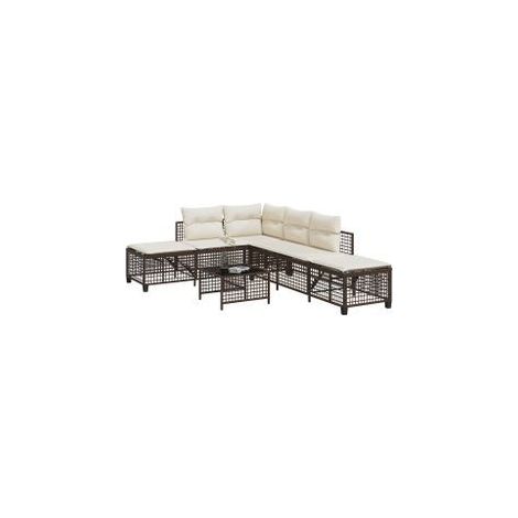 Salon de jardin d'angle et coussins 3 pcs marron résine tressée (1/5)