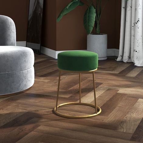 Tabouret pour Salon ou Chambre Style élégant, Tabouret pouf coiffeuse rond Vert Velours HAV1244 (1/5)