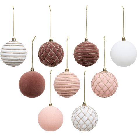 Déco de Sapin Coffret 9 Boules de Noël pailletées D 8 cm Rose et Blanc - Feeric Christmas (1/5)