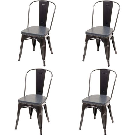 4er-Set Esszimmerstuhl HHG-449e, Küchenstuhl Stuhl, Chesterfield Metall Kunstleder Industrial Gastronomie schwarz-grau