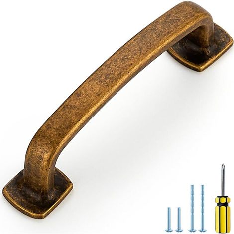 Gebogene Schrankgriffe – Robuste Ausführung, 10er-Pack – 7,6 cm lange Küchenschrankgriffe aus antikem Messing – Flache, quadratische Schubladengriffe – Küchenbeschläge