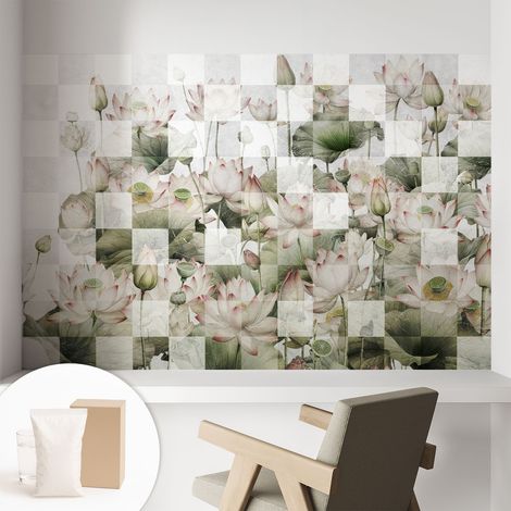 Papier peint intissé classique moderne pour salon et chambre à coucher Décoration rapide avec colle Motifs de lotus 104x70 cm (1/5)