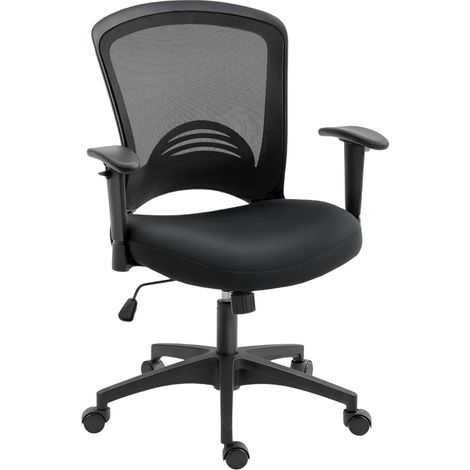 Chaise de bureau en maille, réglable, avec dossier en maille, sur roulettes, fonction inclinable, noire (1/5)