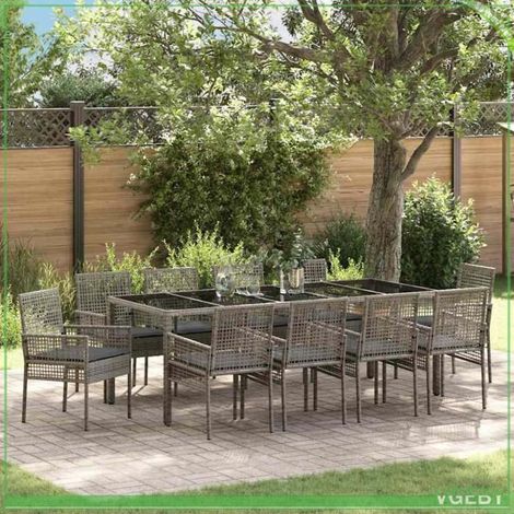 Ensemble de salle à manger pour jardin - FAF7291712451362 - Poly rattan gris - Plateau verre trempé - 10 places (1/5)