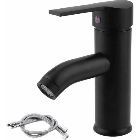 Robinet Lavabo Noir,Robinet Eau Chaud Froid,Mitigeur de Salle de Bain en Acier inoxydable,pour Lavabo ou Vasque de Salle Bain, Vasque Lave Main,Chaud et Froid Réglable (1/5)