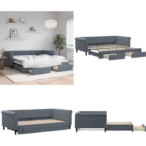 vidaXL Tagesbett Ausziehbar mit Schubladen Dunkelgrau 100x200 cm Samt (1/5)