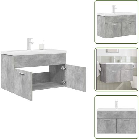 Waschbeckenunterschrank mit Einbaubecken Wasserhahn Betongrau - Waschbeckenschrank - Waschbeckenschränke - Bad Waschtisch - Badezimmer Waschtisch