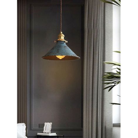 Lampadario nordico retrò con gabbia in metallo, plafoniera E27, lampada a sospensione industriale retrò, plafoniera blu retrò (1/4)
