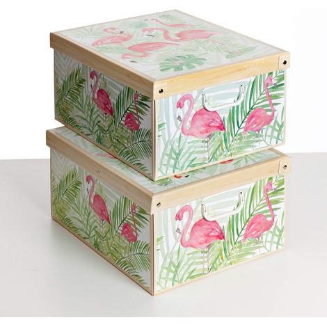 Lavatelli Set 2 pezzi Scatole armadio in cartone, organizer per vestiti e biancheria, per cambio stagione, Fenicotteri 49x40xh24 cm (1/4)