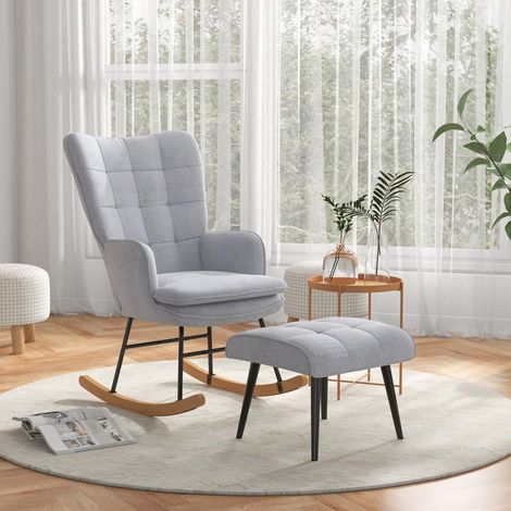 Schaukelstuhl mit Hocker aus Polyester in Hellgrau, 64 x 89 x 90 cm (1/5)