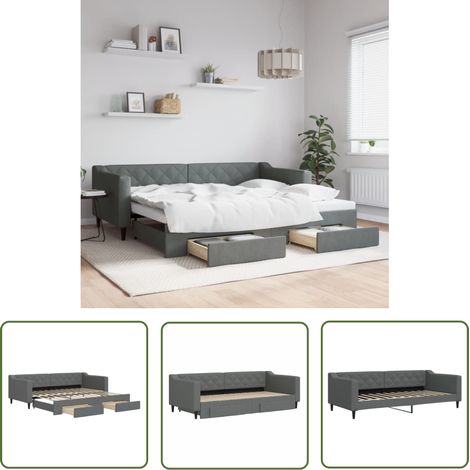 The Living Store Tagesbett Ausziehbar mit Schubladen Dunkelgrau 90x200 cm Stoff - Sofa Bett - Gästebett - Schlafsofa - Doppelbett - Tagesbett (1/5)