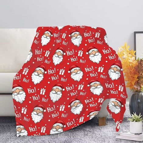 Couverture Noël rouge Père Noël – pelucheuse/confortable, imprimé amusant, décor vacances hiver (1/5)