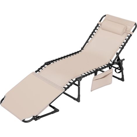 Avestar klappbare Liegestuhl für Strand, Sonnenbaden, flach verstellbar, 5-fach verstellbarer tragbarer Sonnenliege mit Gesichtsausschnitt, Gartenliege mit Kissen, khaki (1/5)