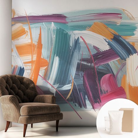 Fototapete - Tapete Vliestapete mit Kleber - Wandtapete Moderne Wandbild Schlafzimmer Wohnzimmer Energische Pinselstriche 250x250 cm (1/5)