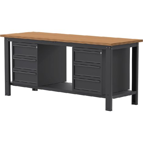 Banco da lavoro SOGI X3N120L - 2 m - piano in legno - 3 + 3 cassetti - grigio antracite (1/4)