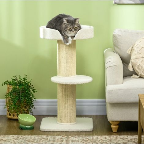 Árbol para gatos de 91 cm con plataforma y zona de descanso, blanco crema OKMYHOME (1/5)