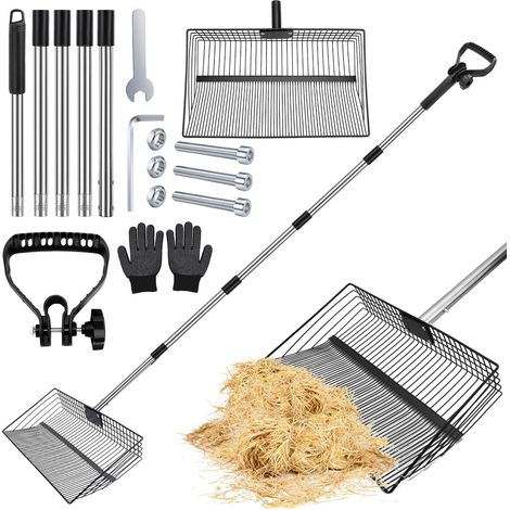 Pelle à Litière Pelle à Poulet Fientes de Poules Ramasse Crotte pour Chat Pelle à Tamis Réglable Accessoires de Poulailler pour Nettoyage Déjections et des débris du Sable Noir Grand (1/5)