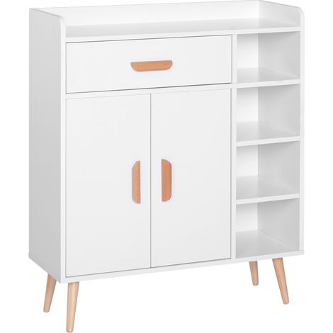 Meuble de rangement design scnadinave dim. 80L x 30l x 96H cm 4 niches placard 2 portes étagère tiroir coulissant bois massif panneaux particules blanc
