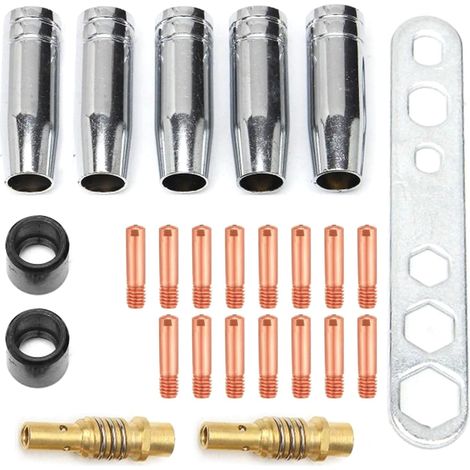 Pièces de rechange pour poste à souder AK-15/MB-15, 5 buses de gaz, 15 buses de soudage M6 0,8 mm, 2 tiges de buse, 2 isolateurs, 1 clé à molette (1/5)
