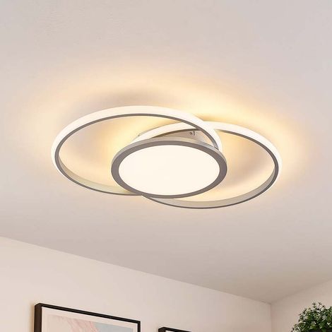 [NEUWERTIG] B-Ware Lucande Deckenlampe LED Senne dimmbar silber Aluminium 63cm Leuchte Licht (1/2)